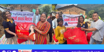 Future of Hope Nepal distributes warm clothes to flood victims. 