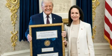 Venezuelan opposition leader Machado presents Nobel Medal to Trump