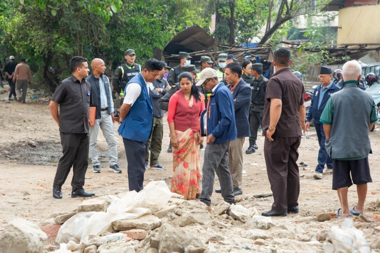 KMC’s Acting Mayor Sunita Dangol inspects squatters vacated settlement